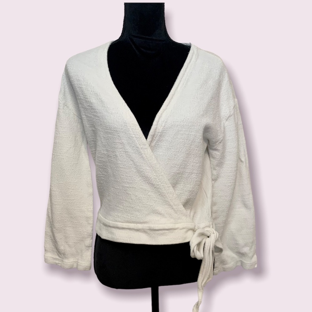 Madewell Texture & Thread True Wrap Crop Top Long Sleeve Cream Size Medium